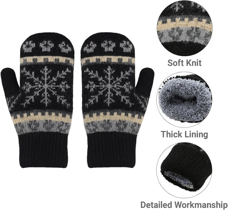 Eohak Winter Warm Mittens for Women - Knit Gloves Soft Wool Thick Fleece Lining Mittens - Image 4